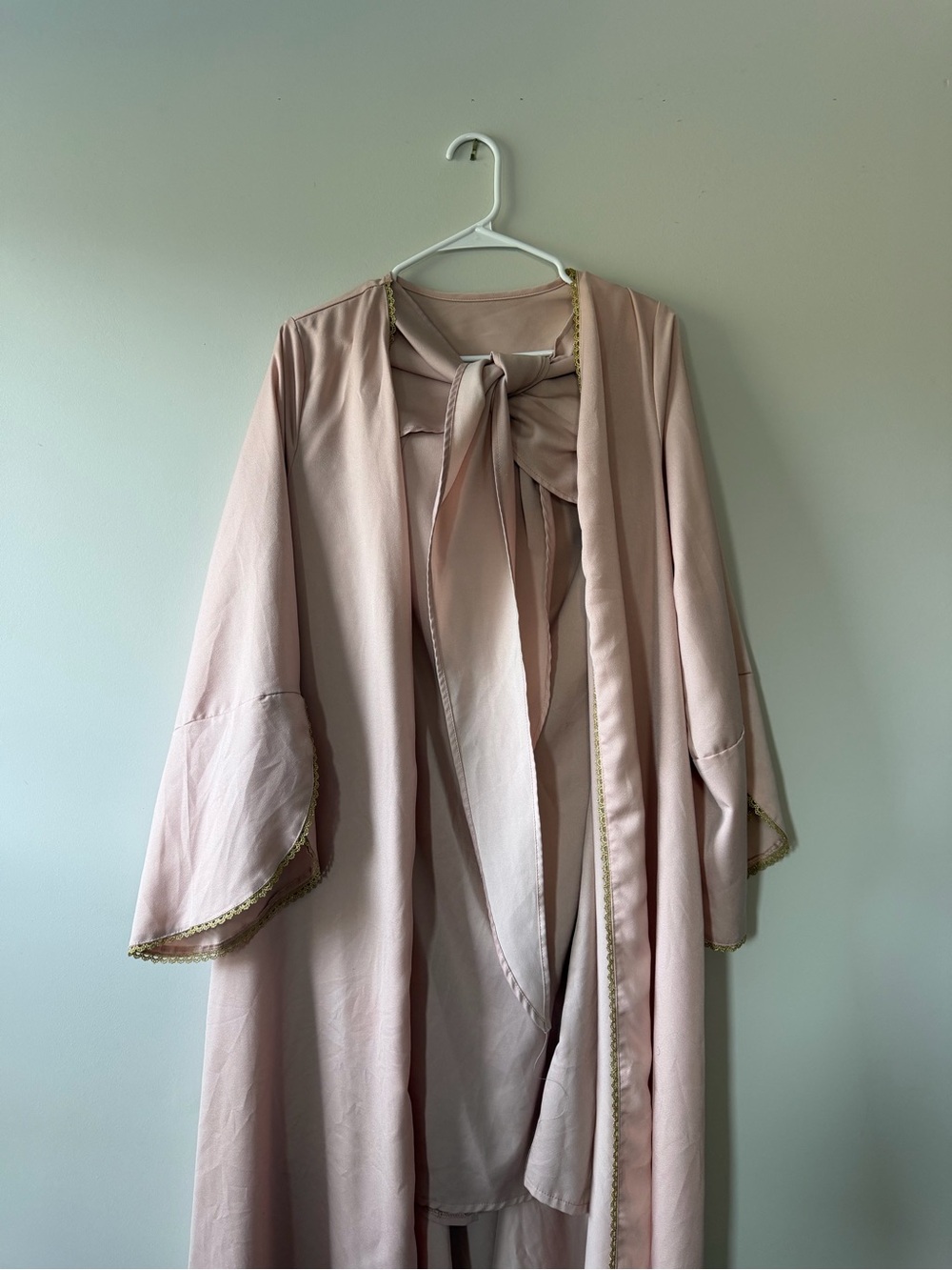 2 Piece Soft Pink Women's Long Shall with Skirt Bow Tie